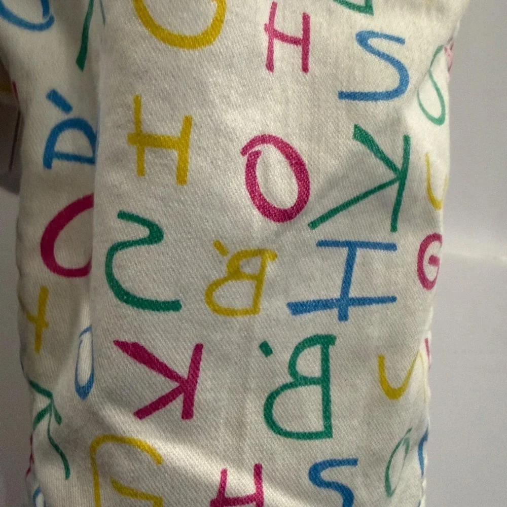 Vtg OshKosh B'gosh USA White Alphabet Print Corduroy Overalls‎ Vestbak 18 Mos